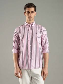 Tommy Hilfiger - Pink Cotton Full Sleeves Collar Neck Shirt