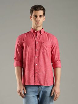 Tommy Hilfiger - Red Cotton Full Sleeves Collar Neck Shirt