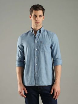 Tommy Hilfiger - Blue Cotton Full Sleeves Collar Neck Shirt
