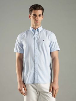 Tommy Hilfiger - Blue Cotton Half Sleeves Collar Neck Shirt