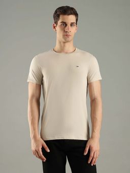 Tommy Hilfiger - Beige Cotton Half Sleeves Crew Neck T-Shirt