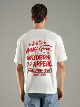 Tommy Hilfiger - Off White Cotton Half Sleeves Crew Neck T-Shirt