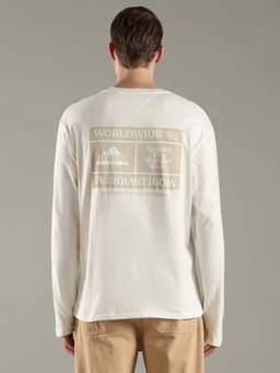 Tommy Hilfiger - Off White Cotton Full Sleeves Crew Neck T-Shirt
