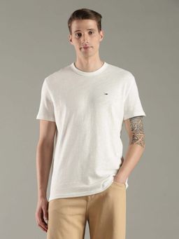 Tommy Hilfiger - Off White Cotton Half Sleeves Crew Neck T-Shirt