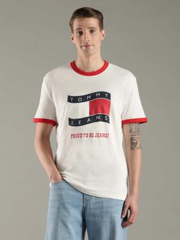 Tommy Hilfiger - Off White Cotton Half Sleeves Crew Neck T-Shirt