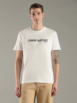 Tommy Hilfiger - Off White Cotton Half Sleeves Crew Neck T-Shirt