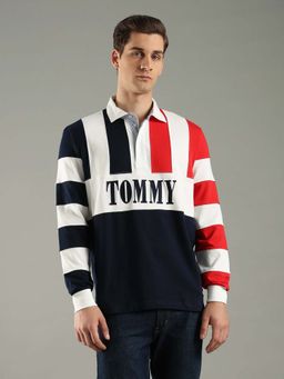 Tommy Hilfiger - Navy Blue Cotton Full Sleeves Collar Neck Polo T-Shirt