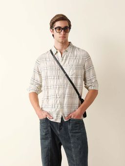 The Bear House - Cream Viscose Full Sleeves Collar Neck Shirt