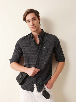 The Bear House - Black Cotton Full Sleeves Collar Neck Shirt