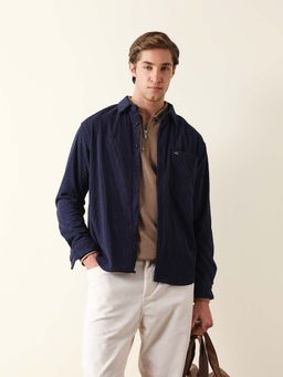 The Bear House - Blue Lycra Full Sleeves Collar Neck Shirt