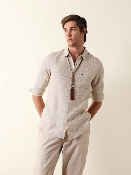 The Bear House - Cream Lyocell Full Sleeves Collar Neck Shirt