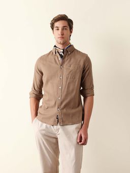 The Bear House - Beige Cotton Full Sleeves Collar Neck Shirt