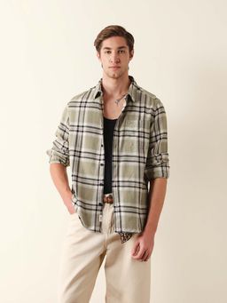 The Bear House - Green Cotton Full Sleeves Collar Neck Shirt