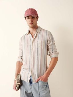 The Bear House - Cream Viscose Full Sleeves Collar Neck Shirt