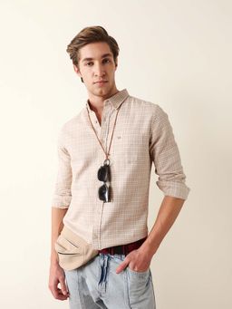 The Bear House - Beige Cotton Full Sleeves Collar Neck Shirt