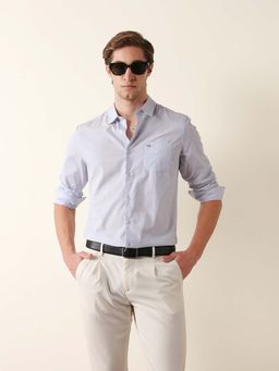 The Bear House - Blue Cotton Full Sleeves Collar Neck Shirt