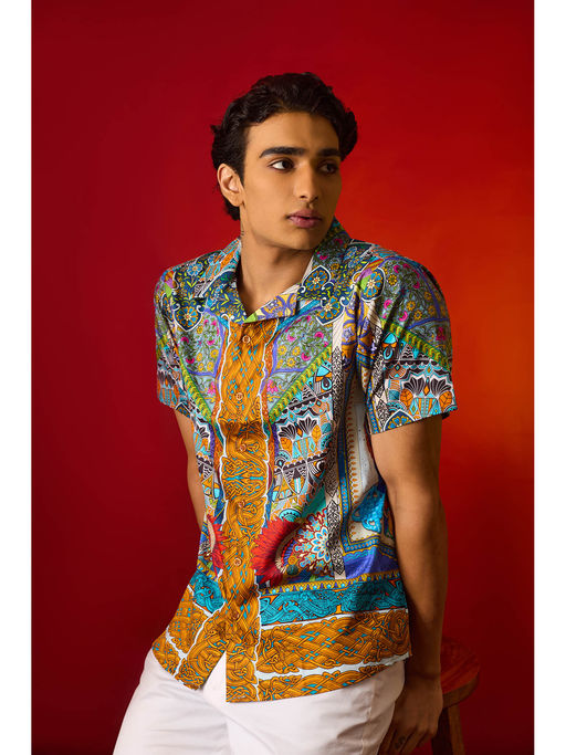 Loudless Civita Collar Neck Printed Half Sleeves Shirt for Men
