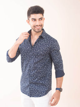 The Bleu Label - Mens Casual Cotton Full Sleeves Collar Neck Shirt