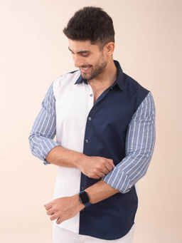 The Bleu Label - Mens Casual Cotton Full Sleeves Collar Neck Shirt