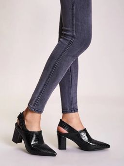 Shoetopia - Women Croco Print Stylish Pointed Toe Black Pumps