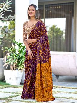URBAN PALLU - Pure Cotton Purple Floral Printed Saree