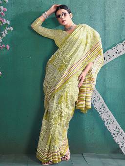 URBAN PALLU - Pure Cotton Green Printed Printed Saree