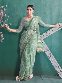 URBAN PALLU - Pure Cotton Green Printed Printed Saree