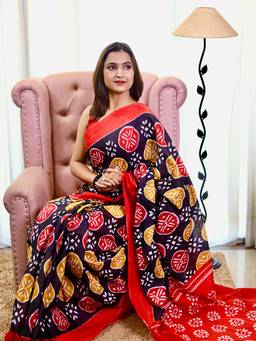 URBAN PALLU - Pure Cotton Black Geometric Printed Saree
