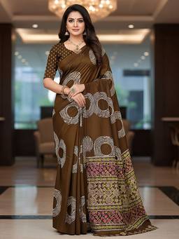 URBAN PALLU - Pure Cotton Brown Printed Printed Saree