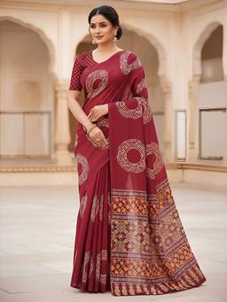 URBAN PALLU - Pure Cotton Red Printed Printed Saree