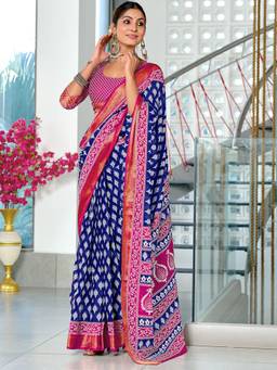 URBAN PALLU - Pure Cotton Blue Printed Woven Saree
