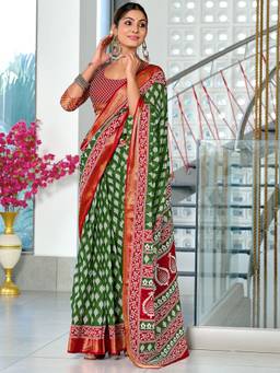 URBAN PALLU - Pure Cotton Green Printed Woven Saree