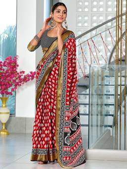 URBAN PALLU - Pure Cotton Red Printed Woven Saree