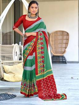 URBAN PALLU - Pure Cotton Multi-Color Ikat Printed Saree