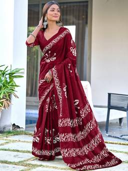 URBAN PALLU - Pure Cotton Maroon Printed Woven Saree