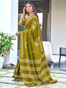 URBAN PALLU - Pure Cotton Green Printed Woven Saree