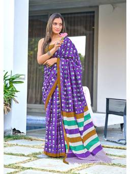 URBAN PALLU - Pure Cotton Purple Printed Woven Saree