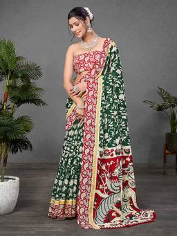 URBAN PALLU - Pure Cotton Green Kalamkari Printed Saree