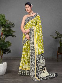 URBAN PALLU - Pure Cotton Green Kalamkari Printed Saree