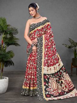 URBAN PALLU - Pure Cotton Maroon Printed Woven Saree