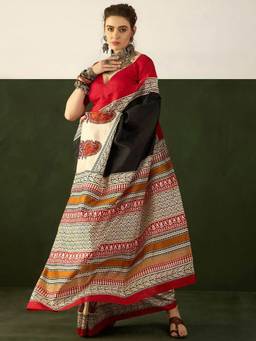URBAN PALLU - Pure Cotton Black Paisley Printed Saree