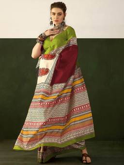 URBAN PALLU - Pure Cotton Maroon Paisley Printed Saree