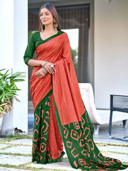 URBAN PALLU - Pure Cotton Orange Geometric Printed Saree