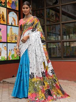 URBAN PALLU - Pure Cotton Multi-Color Abstract Printed Saree