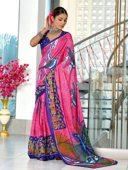 URBAN PALLU - Pure Cotton Pink Printed Woven Saree