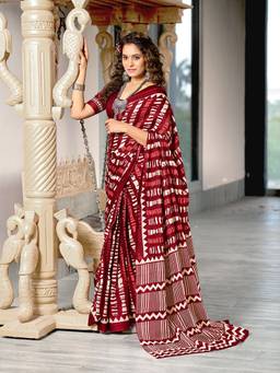 URBAN PALLU - Pure Cotton Maroon Stripes Saree