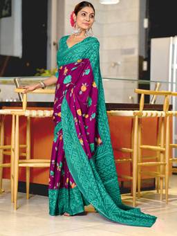 URBAN PALLU - Pure Cotton Magenta Floral Printed Saree