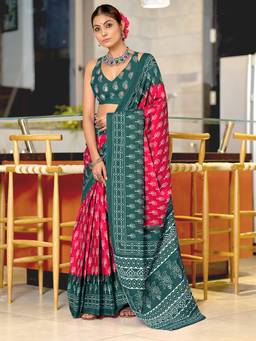 URBAN PALLU - Pure Cotton Pink Printed Woven Saree