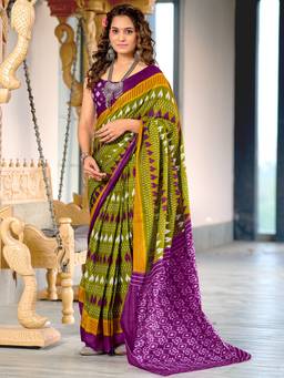URBAN PALLU - Pure Cotton Green Ikat Printed Saree