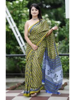 URBAN PALLU - Pure Cotton Green Floral Printed Saree
